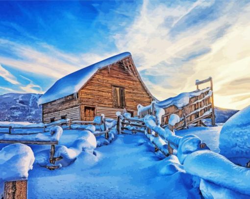 Cabin Landscape Snow Diamond Paintings