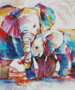 Colorful Mama And Baby Elephant Diamond Paintings