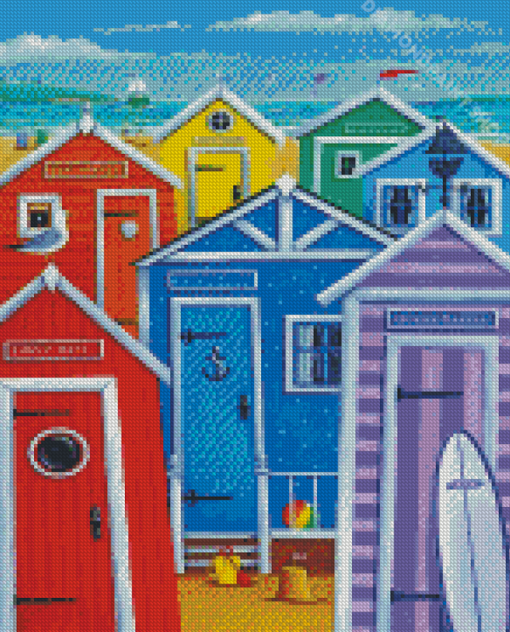 Colorful Beach Huts Diamond Paintings