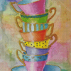 Colorful Stacked Teacups Diamond Paintings