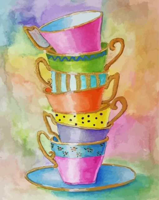 Colorful Stacked Teacups Diamond Paintings