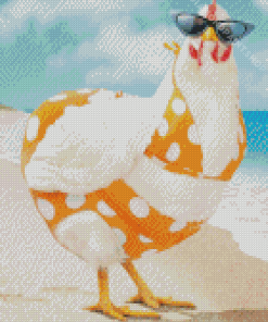 Chicken With Swimsuit At The Beach Diamond Paintings