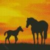 Horse And Foal Sunset Silhouette Diamond Paintings