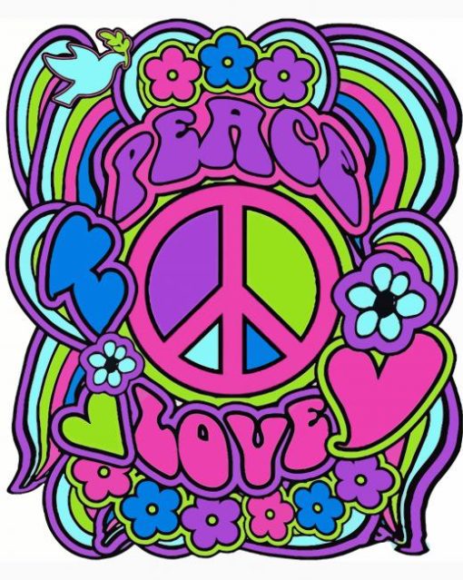 Peace Love Hippie Illustration Diamond Paintings