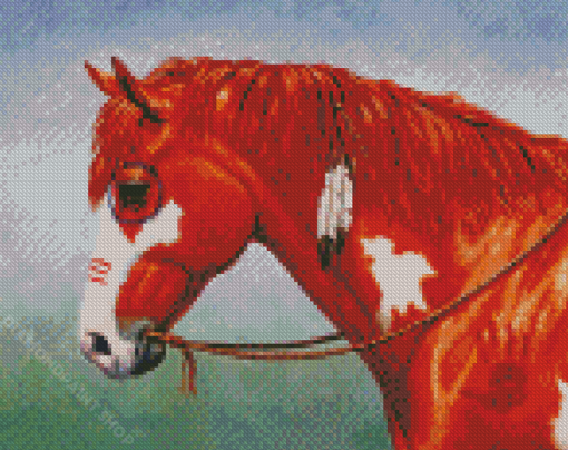 Red Native American Horse Diamond Paintings