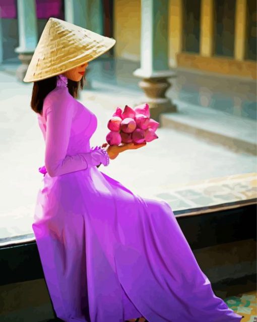 Vietnamese Girl Purple In Ao Dai Diamond Paintings