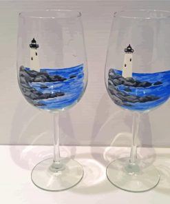 Wine Glasses With Lighthouse Diamond Paintings