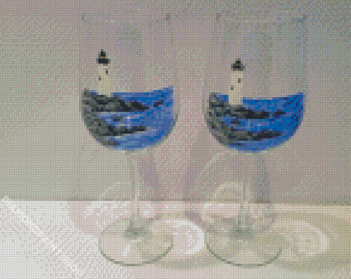 Wine Glasses With Lighthouse Diamond Paintings