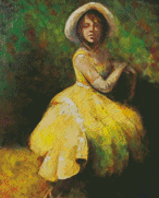 Abstract Girl In Yellow Dress Diamond Paintings