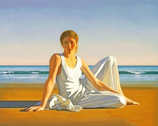 Aesthetic Woman Sitting On Beach Diamond Paintings