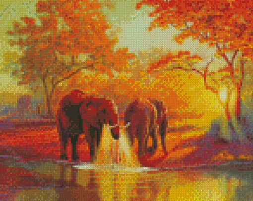 African Elephant In Water Diamond Paintings