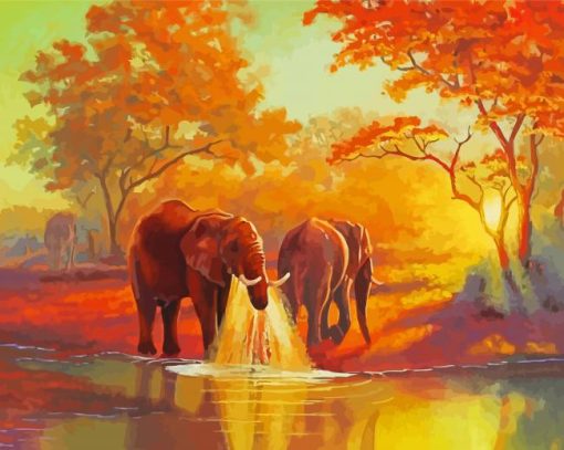 African Elephant In Water Diamond Paintings