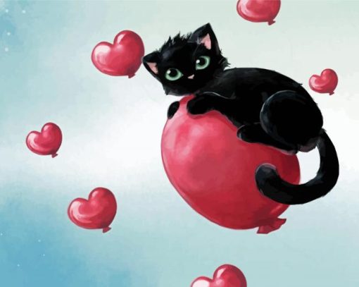 Black Cat With A Heart Diamond Paintings