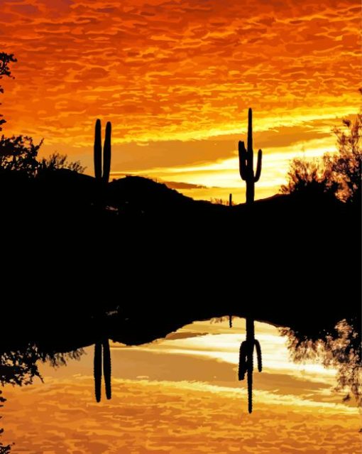 Cactus Sunset Reflection Diamond Paintings