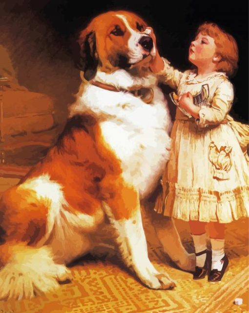 Cute Dog With Child Diamond Paintings