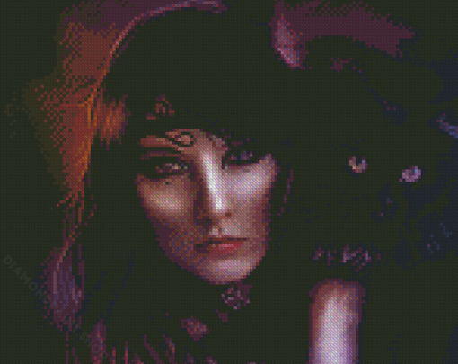 Fantasy Woman Holding Dark Black Cat Diamond Paintings