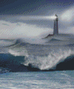 Lighthouse In Stormy Sea Diamond Paintings