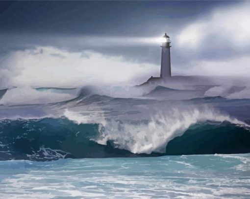 Lighthouse In Stormy Sea Diamond Paintings