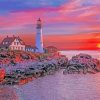 Portland Lighthouse Sunset Diamond Paintings