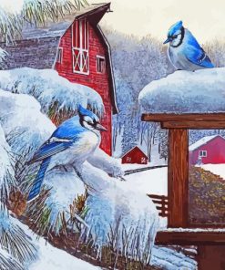 Blue Jay Birds In Winter Diamond Paintings