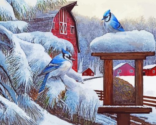 Blue Jay Birds In Winter Diamond Paintings