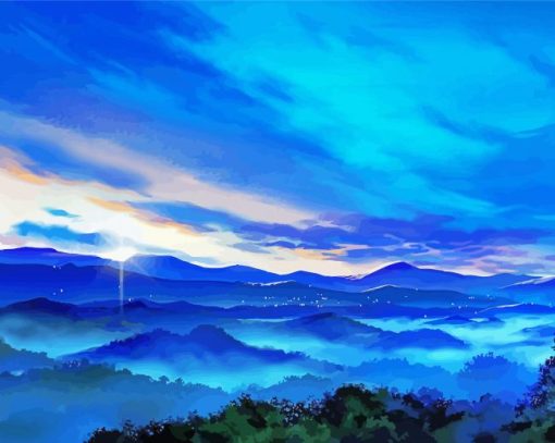 Blue Landscape Sunset Diamond Paintings