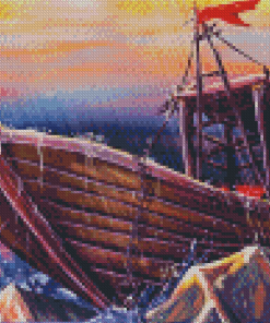 Boat In Storm Diamond Paintings