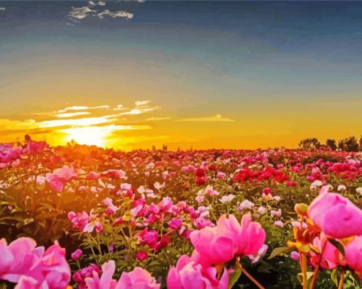 Flower Garden At Sunset Diamond Paintings