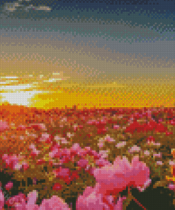 Flower Garden At Sunset Diamond Paintings