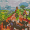 Goat Grazing Lady Indian Landscapes Diamond Paintings