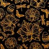 Illustration Black And Gold Flowers Diamond Paintings