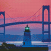 RI Lighthouse Newport Harbor At Sunset Diamond Paintings