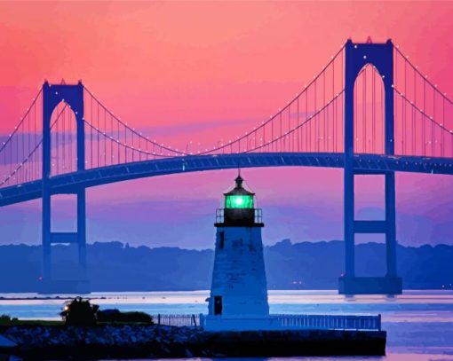 RI Lighthouse Newport Harbor At Sunset Diamond Paintings