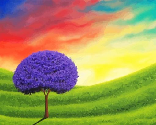 Aesthetic Purple Tree Illustration Diamond Paintings