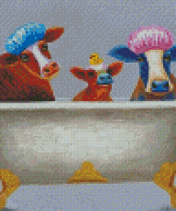 Cute Cows In Bathtub Diamond Paintings