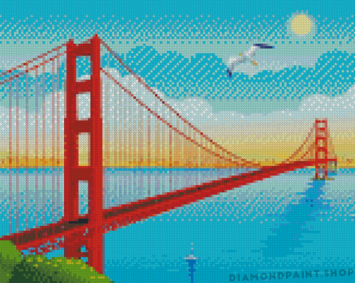 Golden Gate Bridge Across Strait San Francisco Illustration Diamond Paintings