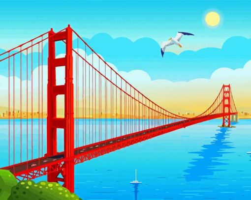 Golden Gate Bridge Across Strait San Francisco Illustration Diamond Paintings