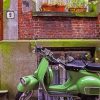 Green Moped Motorcycle Diamond Paintings