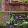 Green Moped Motorcycle Diamond Paintings