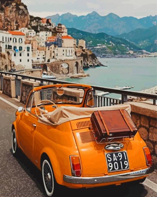 Orange Vintage Car Italy Diamond Paintings