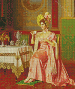 Vintage Lady Having Tea Diamond Paintings