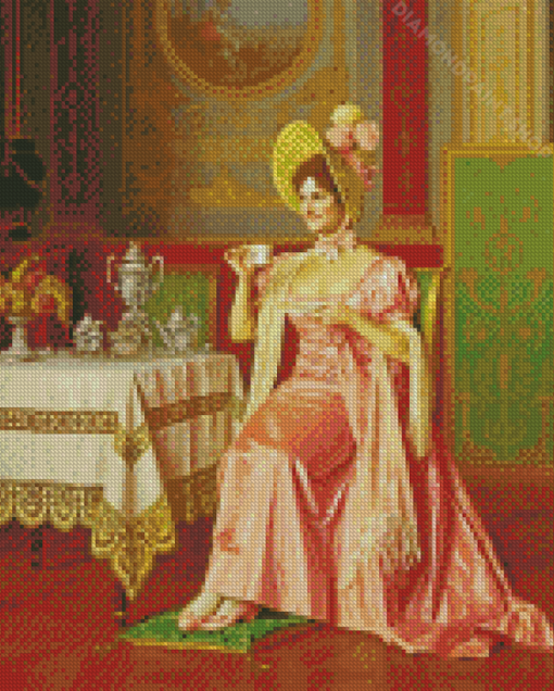 Vintage Lady Having Tea Diamond Paintings