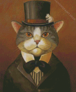 Vintage Cat With Hat Diamond Paintings