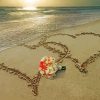 Beach With Hearts In Sand And Bouquet Of Flowers Diamond Paintings