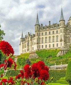 Dunrobin Castle And Flowers Diamond Paintings