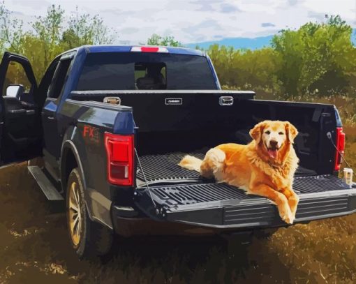 Golden Retriever Ride In Truck Diamond Paintings