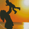 Mother And Son On Beach Silhouette Diamond Paintings