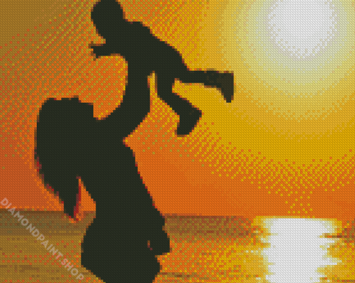 Mother And Son On Beach Silhouette Diamond Paintings