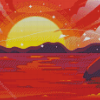 Pink Sunset With Mountain And Waves Illustration Diamond Paintings