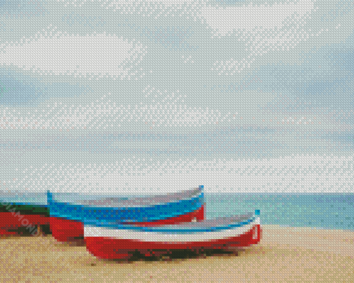 Row Of Wood Boats On Beach Diamond Paintings